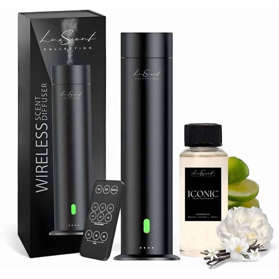 Luxscent Collection Waterless Aroma Diffuser, Black, Remote Control Included, Covers 1000 Sq ft