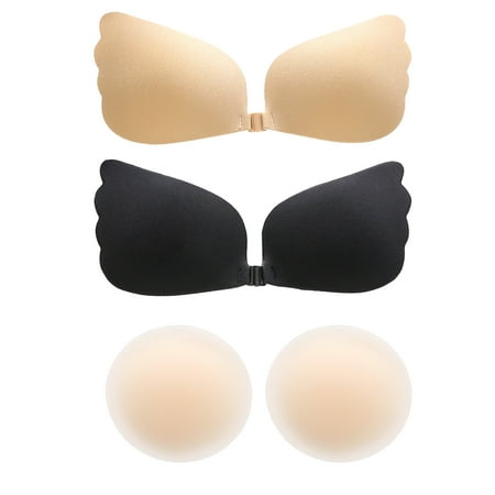 

Women Pad Sticky With Nipple Cover Strapless Backless Invisible Bra Set Push Up