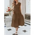 thumbnail image 2 of Women's Flutter Sleeve Smocked Midi Dress V Neck Casual Tiered Dresses with Pockets, 2 of 6