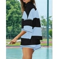 thumbnail image 5 of Women Striped Workout Set Two Piece Outfit Tracksuit Oversized Lounge Set Top and Shorts Sets with Pockets Black & Blue XXL, 5 of 7