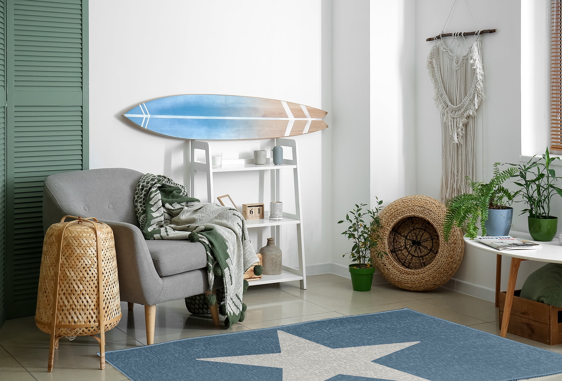 Simply Daisy 4' x 6' Big Star Chenille Rug, Dusty Smoke and White