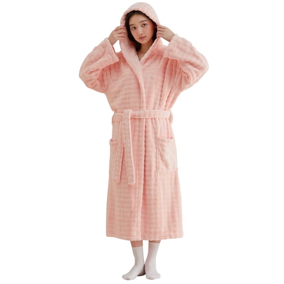 Women Full Length Robe Plus Size Cotton Winter Warm Bathrobe,Comfy Hooded Bathrobes Nightwear Gifts for Her