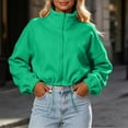 thumbnail image 2 of GUACER Short Jackets for Women Full Zip Fleece Stand Collar Long Sleeve Warm Winter Sherpa Crop Coats, 2 of 6