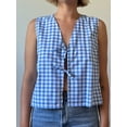 thumbnail image 2 of Raccmtaty Women's Plaid Print Tank Tops Double Front Tie Closure V-Neck Summer Sleeveless Vest, 2 of 5