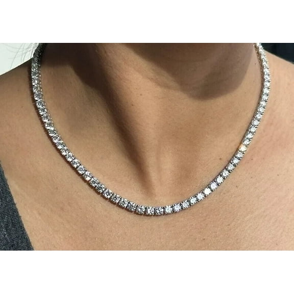 4 MM Round-Cut Simulated Diamond Women's Wedding Tennis Necklace 14K White Gold Plated 18"