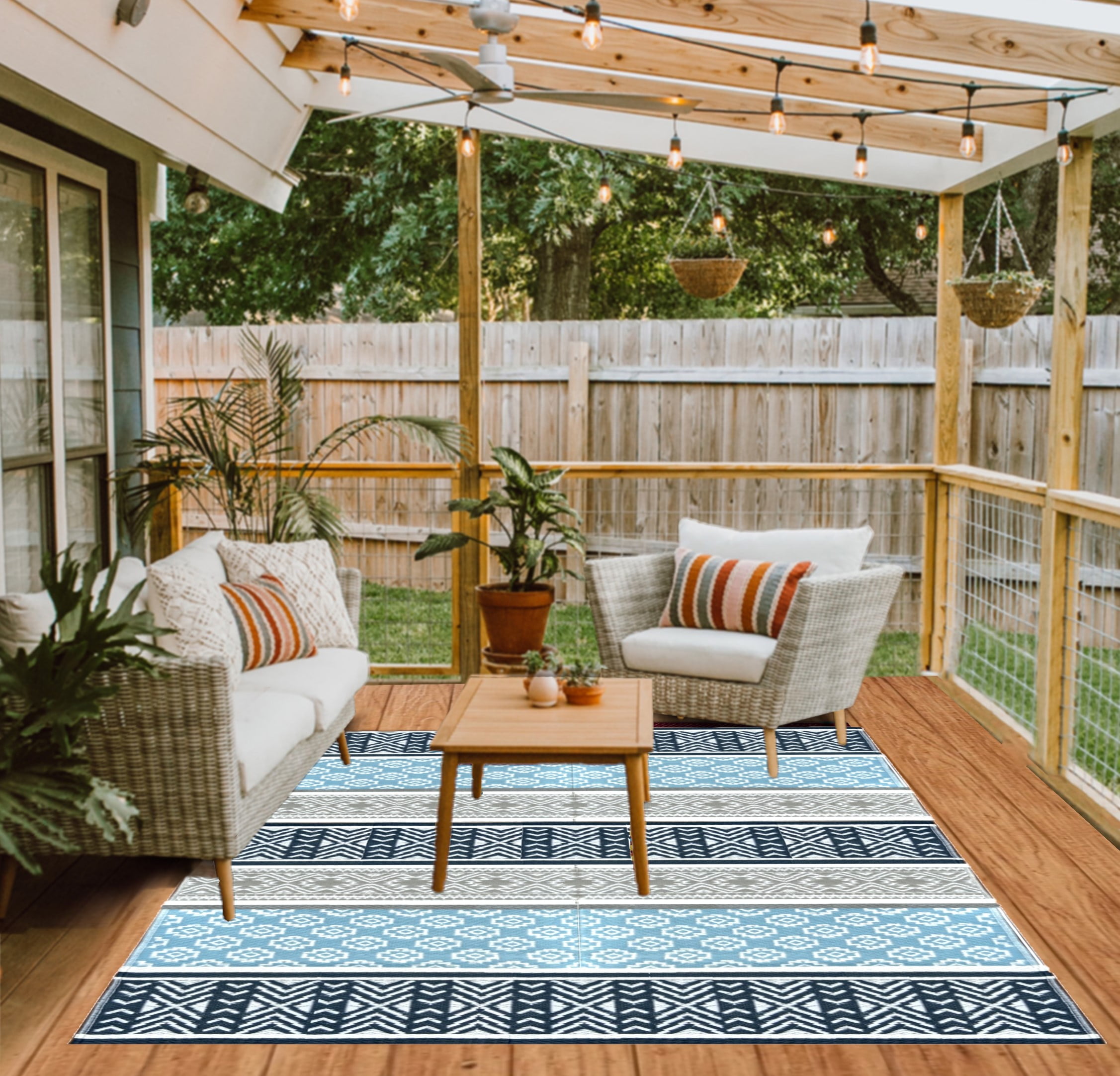 B-USA Outdoor Plastic Straw Patio Rugs-6'x9' Grey, Teal Reversible Mats Waterproof RV Camping 7018 Avoid returns please