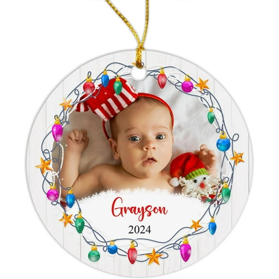 Baby's First Christmas Ornament, Personalized Babies Ornament Christmas 2025 with Photo, Customized 1st Christmas Baby Ornament with Name & Year, Decor Gift for Newborn, Custom Baby Ornament OpXoHa