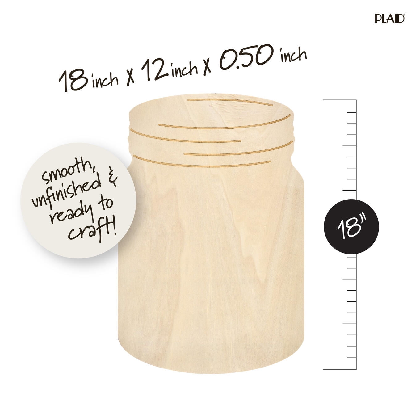 Plaid Wood Surfaces Large Mason Jar Plaque, 18" x 12"