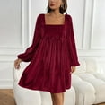 thumbnail image 4 of Mifsaly Velvet Wedding Guest Dress Women Ribbed Square Neck Velour Elegant Dresses Loose Long Sleeve Evening Cocktail Party Gowns Travel Funny Festival Fashion Outfits Wine XXL, 4 of 9