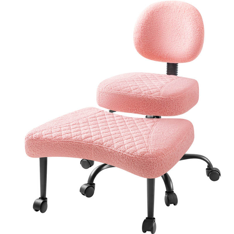 Homall Ergonomic Cross Legged Chair,360°Swivel Wheels, Height Adjustable Ergonomic Kneeling Desk Chairs for ADHD,Meditation ,Yoga and Home Office with Strong Lumbar Support,Teddy Fabric,Pink