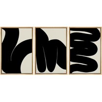 PixonSign Framed Canvas Print Wall Art Set Geometric Duotone Dark Brush Stroke Collage Abstract Shapes Illustrations Modern Art Boho Decorative for Living Room, Bedroom, Office - 24"x36"x3 NATURAL