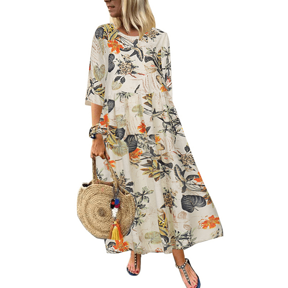 ZANZEA Women's Sundress Casual Long Shirt Dresses Crew Neck Midi Dress, Size S