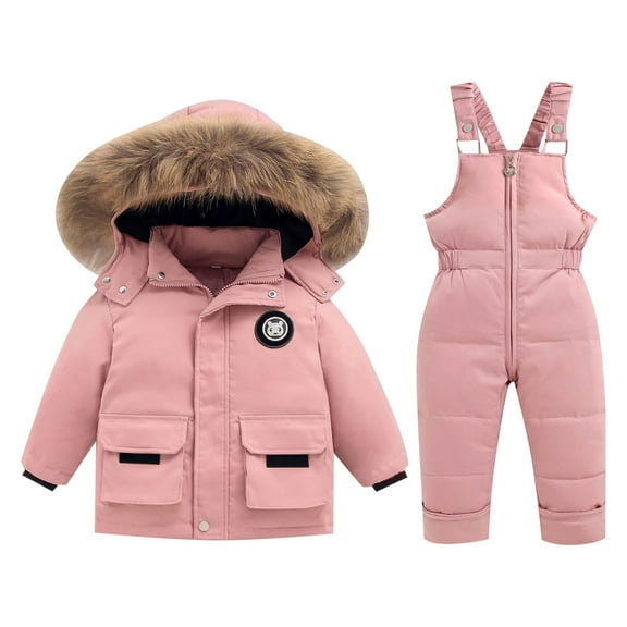 Coerni Girls' Toddler Heavyweight 2-Piece Skisuit Snowsuit Waterproof Snowboard Faux Fu𝐫 Snow Suit Windproof Puffer Jacket Set