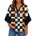 thumbnail image 4 of WTOBBY Women's Halloween Printed V-Neck 3/4 Sleeve Casual Shirt Loose Fit Blouse Tunic Top with Asymmetrical Hem for Fall Holiday Party,Black L, 4 of 5