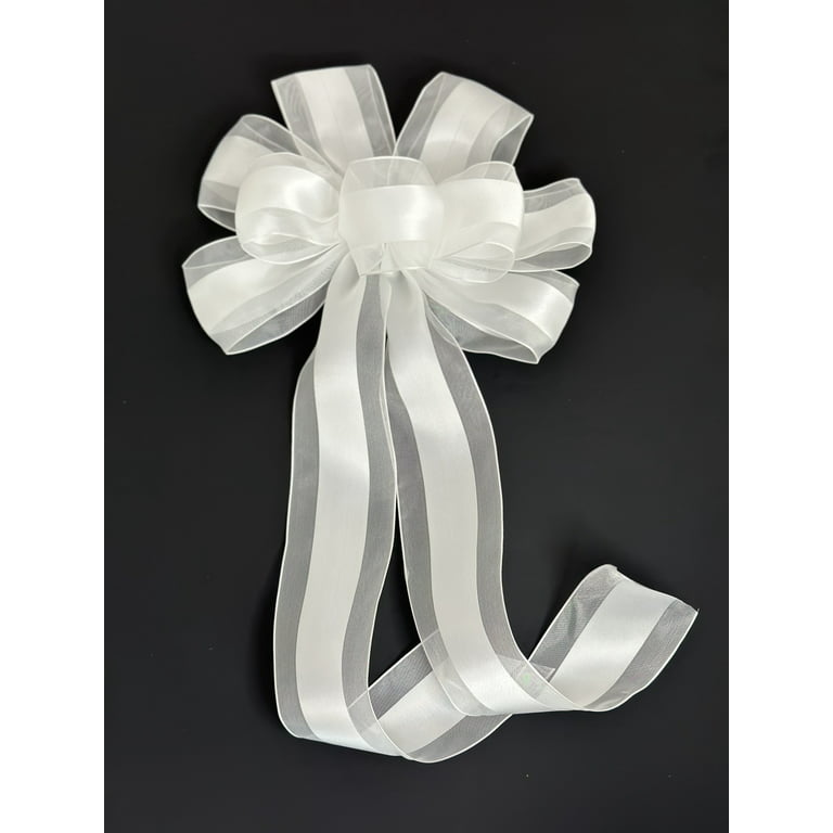 Large 10 White Wedding Pew Bows - Wired Satin Organza Ribbon, 18 Long  with Tails, Set of 6, Aisle Decorations, Christmas, Reception, Bridal  Shower