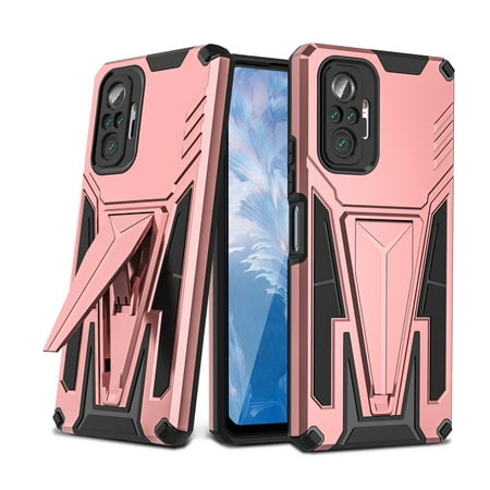DTH Case for Xiaomi Redmi Note 10 Pro (Global), Shockproof Bumper Protection Phone Case Cover with Hidden Kickstand - Rose gold