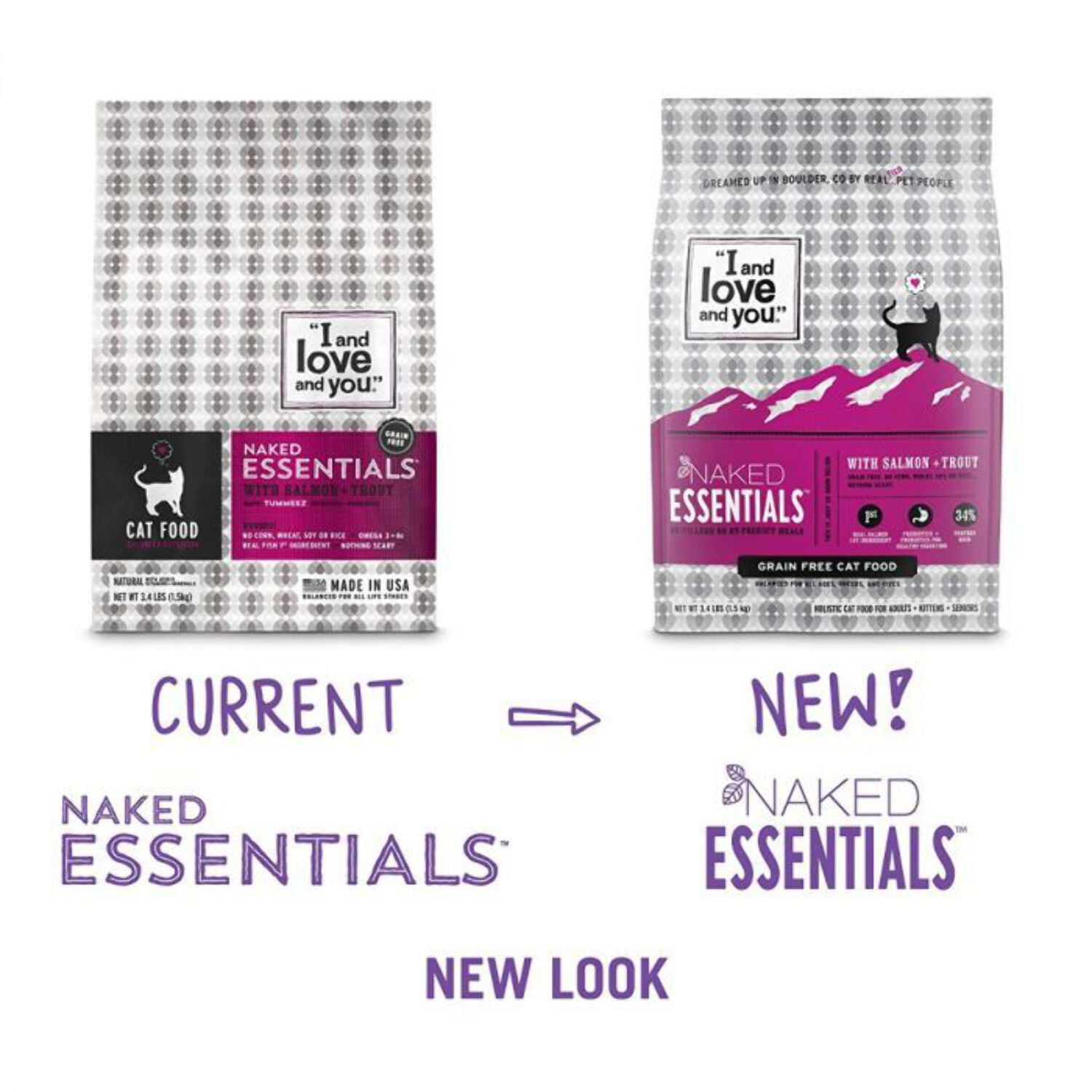 "I and love and you" Naked Essentials Trout & Salmon Flavor Dry Cat Food, Grain-Free, 3.4 lb. Bag