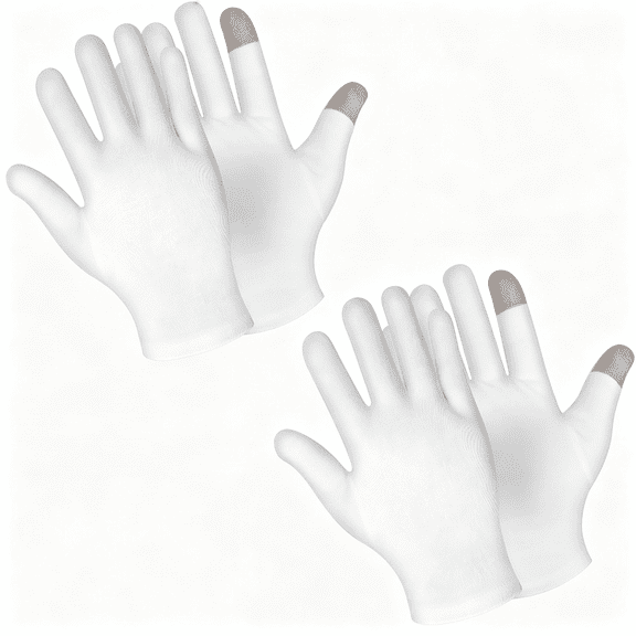 XIBUFE 2 Pairs Touch Screen Moisturizing Gloves White Cotton Moisturizing Gloves Overnight Bedtime Heal Eczema Sleeping Lotion Hand Spa Treatment Gloves Repair Rough Cracked Dry Chapped Hands Skin