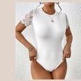 thumbnail image 4 of Womens Casual Simple Solid Color Lace Trim Short Sleeve Bodysuit for Daily Wear and Layering Style White M, 4 of 9