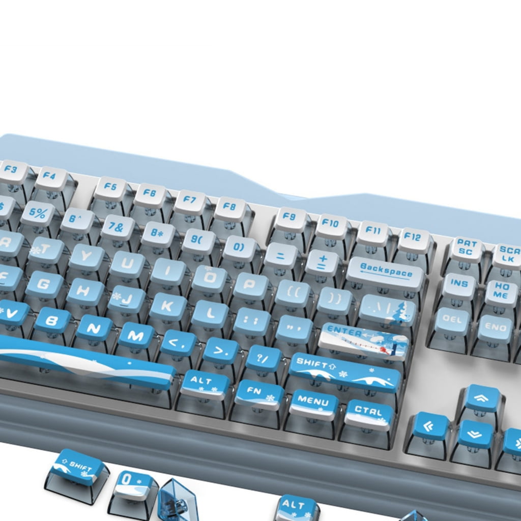 116 Keys PBT Backlit Keycaps Set for Mechanical Keyboards with Snow Pattern Translucently 5-side Heat Sublimated