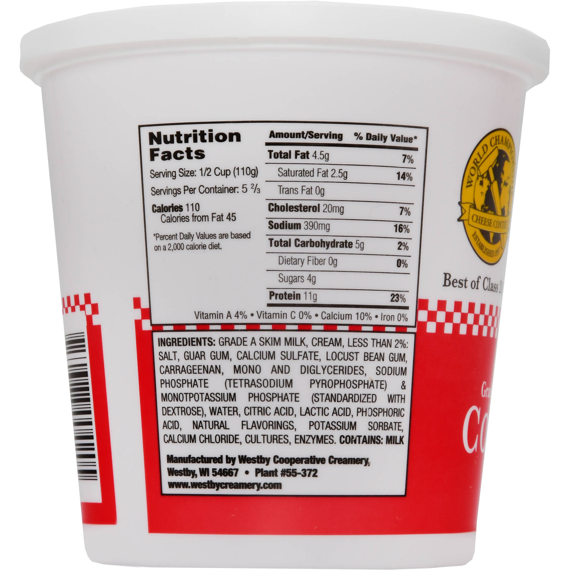 Westby Grade A 4% Milk Fat Small Curd Cottage Cheese, 22 Oz.
