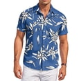 thumbnail image 2 of QHRMKOG Mens Hawaiian Shirts Short Sleeve Relaxed Fit Print Beach Shirt Breathable Tropical Holiday Button Down Hawaiian Shirts Summer Fashion Shirt Blue M, 2 of 6