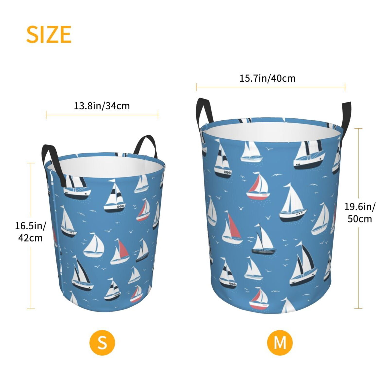 Large Laundry Basket with Handles - cartoon boats birds blue Kids Baby Dirty Clothes Laundry Hamper for Bedroom Aesthetic