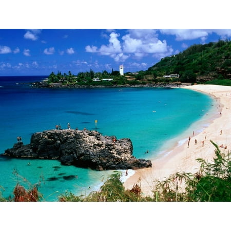North Shore Monogram - Overview of Waimea Bay on the North Shore, Waimea, U.S.A. Print Wall Art By Ann Cecil
