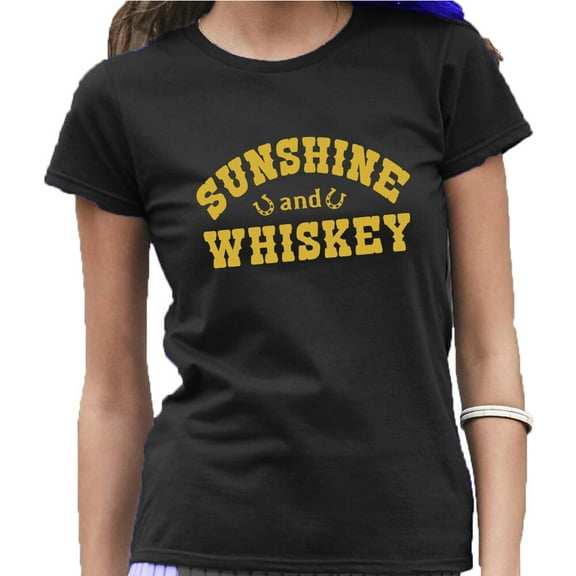 Sunshine And Whiskey Gold Color Printed Women's Tshirt Black Tee Small