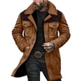 thumbnail image 2 of Men's Western Cowboy Suede Jacket Vintage Plush Collar Faux Leather Winter Warm Overcoat with 4 Pockets, 2 of 7
