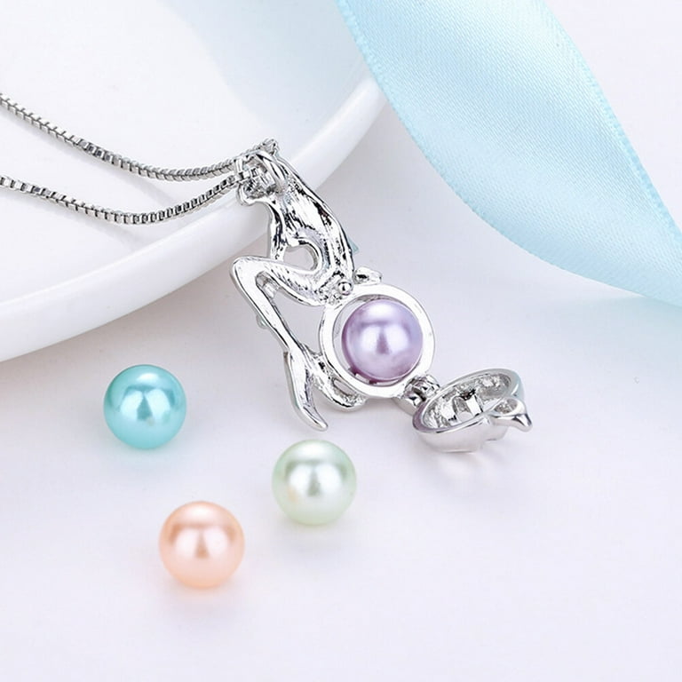 Fashion Mermaid Pendant Necklace Imitation Pearls Cage Choker Necklaces  Clavicle Chain for Women Girls (Random Color) 