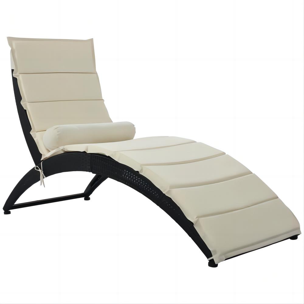 Apeths Patio Chaise Lounge Chair, Wicker Made Lounger, Foldable Outdoor Lounge Chair with Removable Cushion and Bolster Pillow, Beige - image 4 of 7