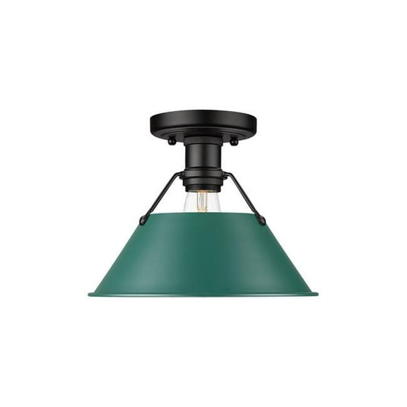 Yep by Golden Lighting Orwell 1-light Flush Mount in Matte Black and Pine Green shade