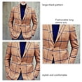thumbnail image 2 of Chaqueta de traje a cuadros para hombre, corte entallado, cuello de solapa, botón, abrigo de traje para hombre, trajes casuales para oficina de negocios, marrón L, 2 of 4