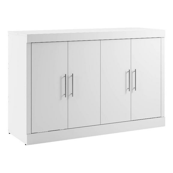 Pemberly Row 69" Engineered Wood Full Cabinet Bed with Mattress in White