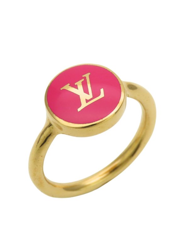Pre-Owned Louis Vuitton Ring M1921L L Metal Gold Pink LV Logo Women's LOUIS VUITTON
