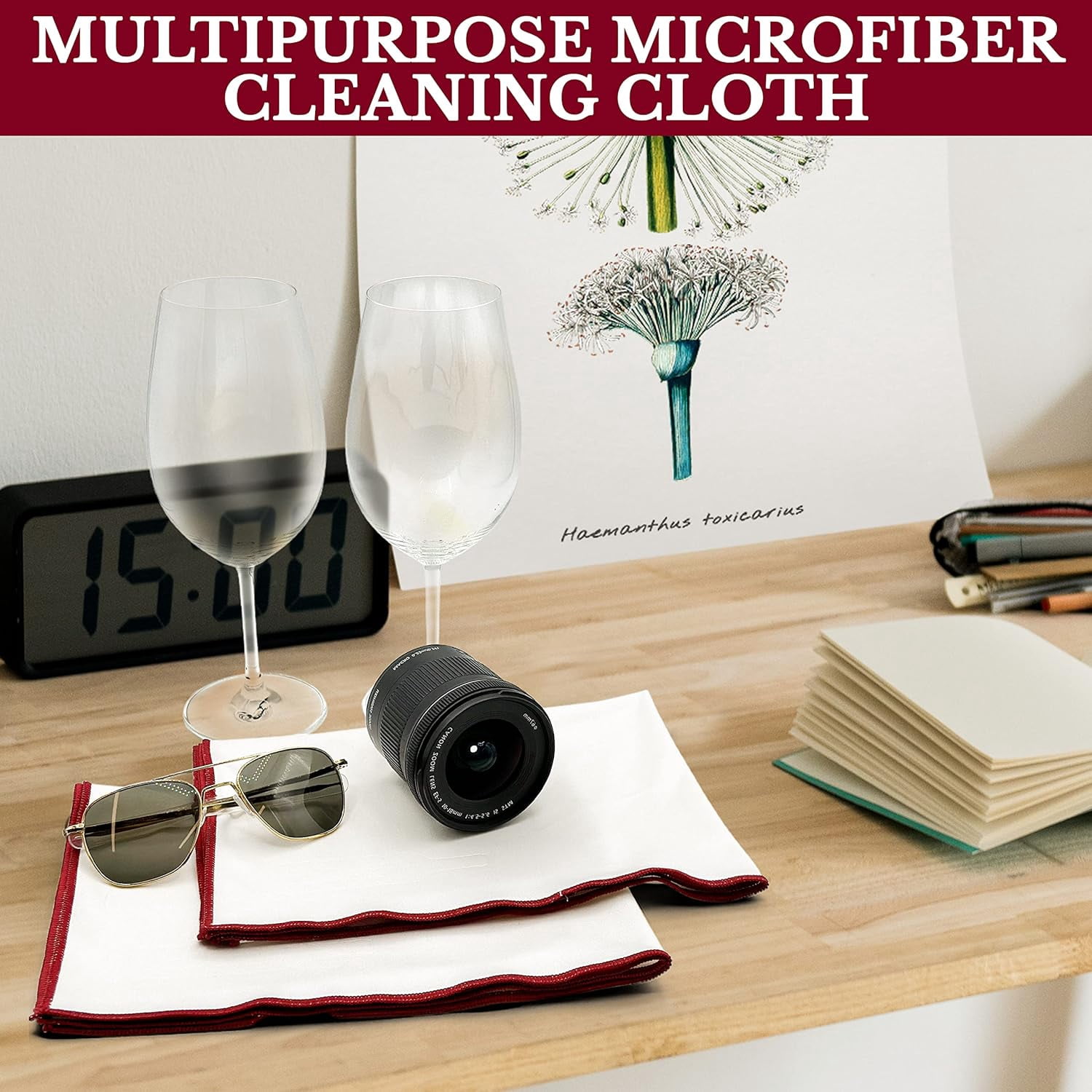 The 2-Pack Premium Microfiber Wine Glass Polishing Cloths, Large Lint-Free Drying Towels for Glasses, Stemware, Glassware, Camera Lenses, 25 Inch X 20 (White, 2 Count)