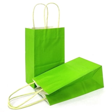 AZOWA Green Gift Bags Mini Small Kraft Paper Bags with Handles (4.7 x 2.4 x 6 in, Lime Green, 12 Pcs)