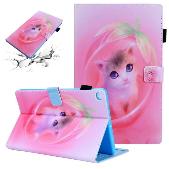 SaniMore Wallet Case for Samsung Galaxy Tab A8 Case 10.5" 2022 SM-X200/X205, PU Leather Case Shockproof TPU Shell Auto Wake/Sleep Card/Pen Holder Stand Anti-slip Strip Magnetic Case, Pink Cat