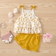 thumbnail image 3 of Vedolay Girls Sleeveless Crew Neck Print Shirt and Solid Color Shorts Outfit,Yellow 6-12 Months, 3 of 5
