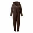 thumbnail image 5 of MGDXOX Women's Fuzzy Onesie Pajamas Warm Zipper Hooded Jumpsuit Sherpa Pj Romper One Piece Sleepwear Soft Plush Loungewear Coffee S, 5 of 6
