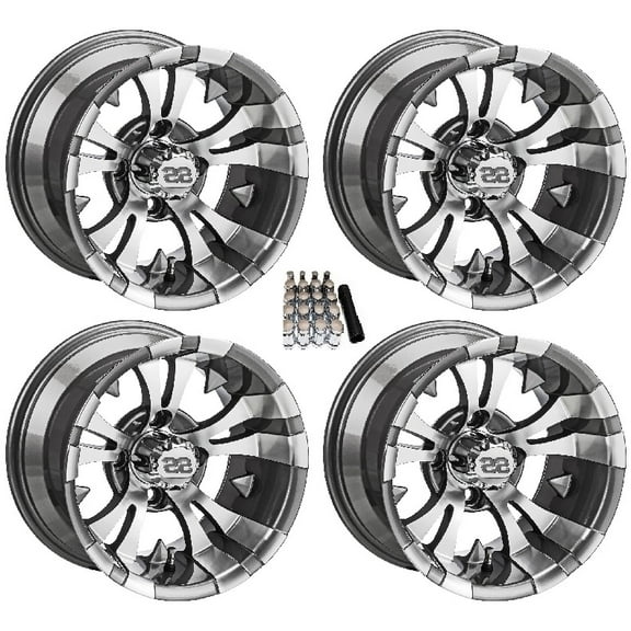 LSI 12" Warlock Machined/Gunmetal Golf Cart Wheels/Rims Yamaha