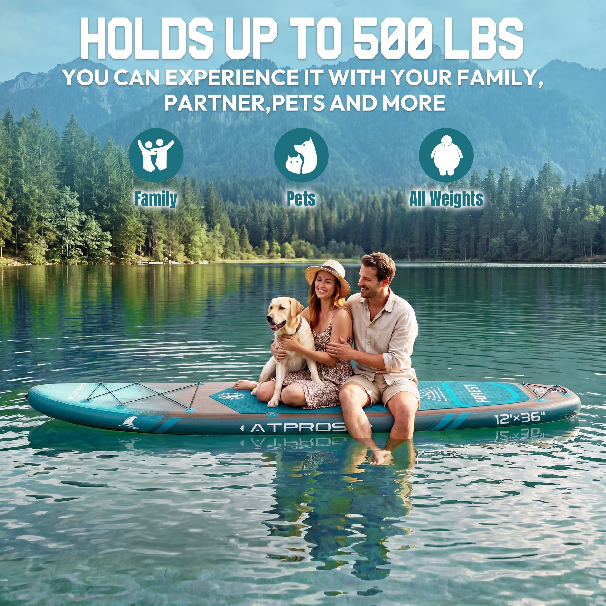 Ultifit Inflatable Paddle Board Extra Wide 500 Lbs Capacity Anti-Slip Design with SUP Accessories and Seat 12' x 36"