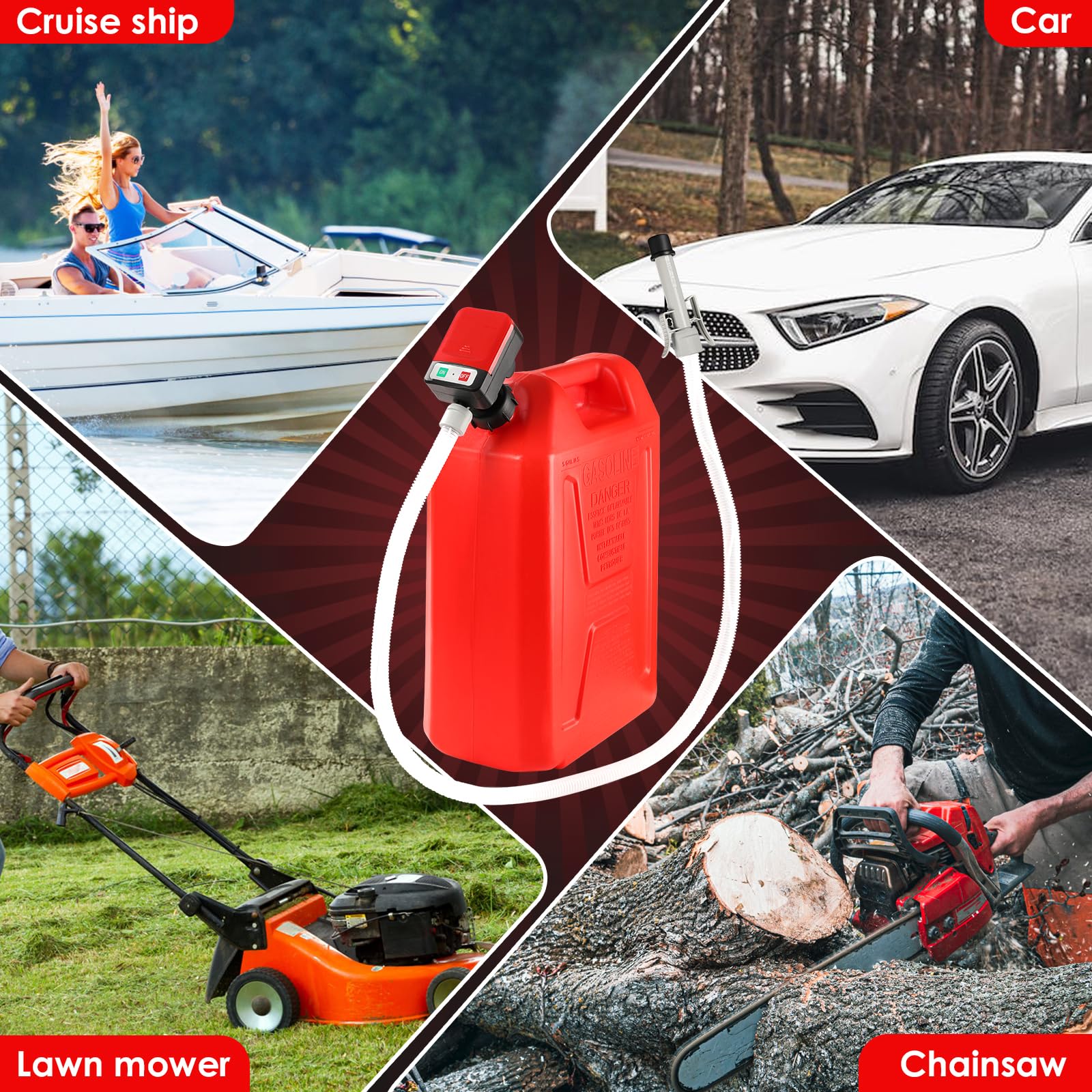 Beiled Automatic Fuel Transfer Pump - AA Battery Powered, Gas Pump with Quick Flow Control & Stop, Extra Long Hose, Portable for Oil, Diesel, Gasoline