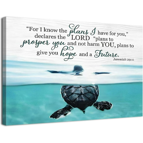 AIR-Sea Turtle Wall Art Teal Green Beach Themed Christian Jeremiah 29 11 Wall Decor for Living Room Inspirational Office Bible Verses Prints Picture Canvas Poster Artwork Bedroom Home Decorations 12x