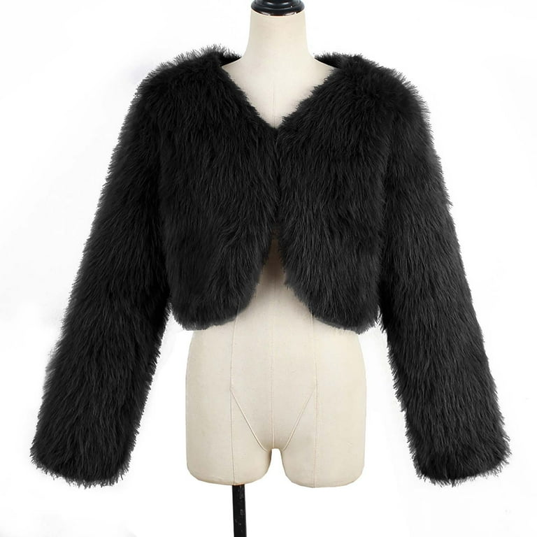 Penkiiy Women's Fashion Cropped Faux Fur Jacket Long Sleeve Penkiiy Women's Fashion Cropped Faux Fur Jacket Long Sleeve