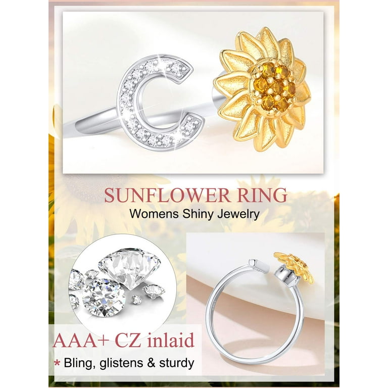 FOCALOOK Rotatable Sunflower Fidget Ring for Women 925 Sterling