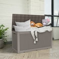 thumbnail image 4 of MAYEERTY 100 Gallon Outdoor Deck Box, Large Capacity Storage Box for Patio Furniture Cushions, Pillow with Wheels, Light Brown, 4 of 8