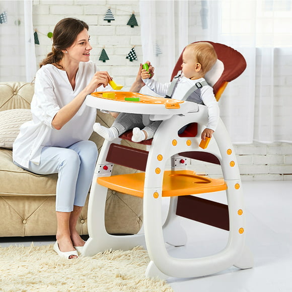 Senbabe 3 in 1 High Chair for Baby, Adjustable Convertible Infant Toddler Chair and Booster with Feeding Tray, Play Table Seat