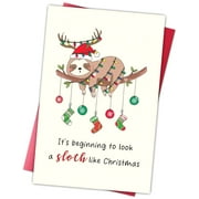 Fuliko Funny Sloth Christmas Card for Friends, Humorous Pun Holiday Greeting, Xmas Card for Pals